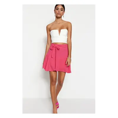 Trendyol Fuchsia Belt Linen Look Woven Short Skirt