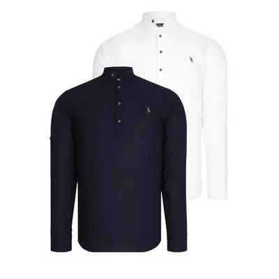 DOUBLE SET G783 DEWBERRY JUDGE COLLAR SHIRT-WHITE-NAVY BLUE