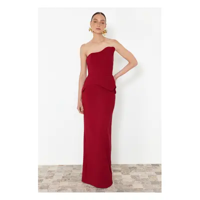 Trendyol Burgundy Fitted One Sleeve Woven Long Evening Evening Dress