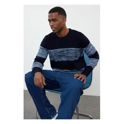 Trendyol Navy Blue Casual Regular Crew Neck Gradient Knitwear Sweater