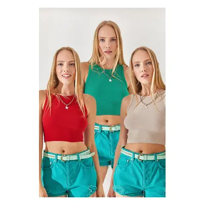 Olalook Red-Stone-Green 3-Pack Crop Corduroy Body