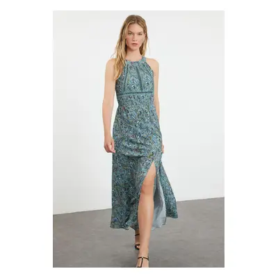 Trendyol Blue Premium Halter Neck Midi Woven Dress