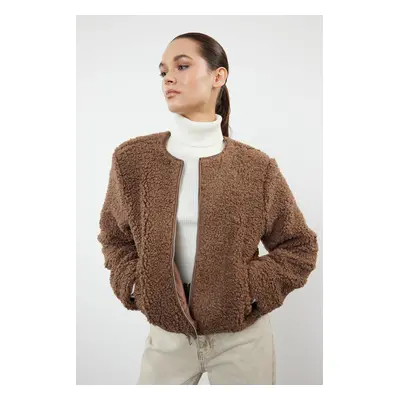 Trendyol Mink Regular Pattern Boucle Thin Jacket Coat