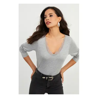 Cool & Sexy Women's Gray V-Neck Blouse