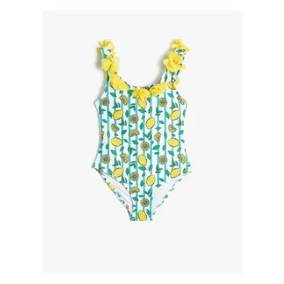 Koton Swimsuit with Applique Detailed Lemon Print, Thick Straps.