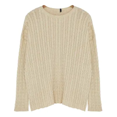 Trendyol Curve Beige Glitter Braided Crop Knitwear Sweater