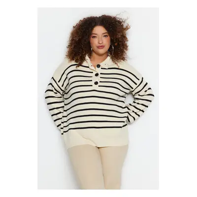 Trendyol Curve Ecru Striped Knit Sweater