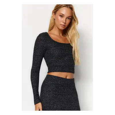 Trendyol Anthracite Square Neck Fitted Crop Soft Knitted Blouse