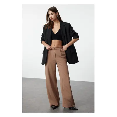 Trendyol Mink Wide Leg Pleated Woven Trousers