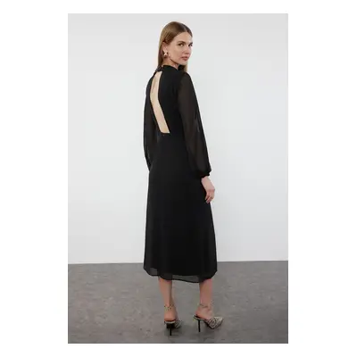 Trendyol Black A-Line Back Detailed Lined Midi Chiffon Woven Winter Dress