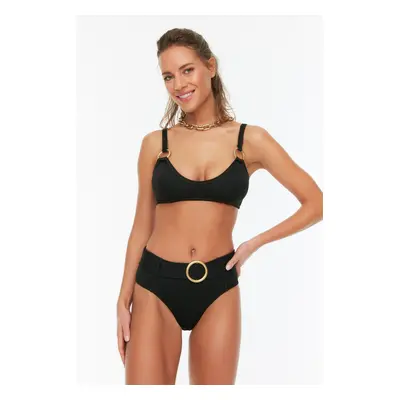 Trendyol Black High Waist Bikini Bottoms With Accessory Details