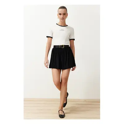 Trendyol Black Regular Elastic Waist Pleated Stretchy Mini Skirt with Shorts