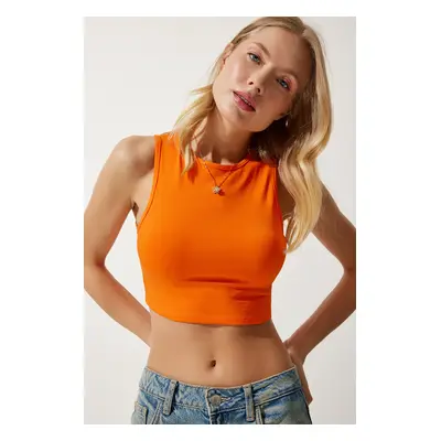 Happiness İstanbul Women's Orange Barter Neck Crop Knitted Blouse