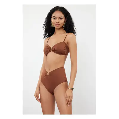 Trendyol Brown Premium Accessory High Waist Hipster Bikini Bottom