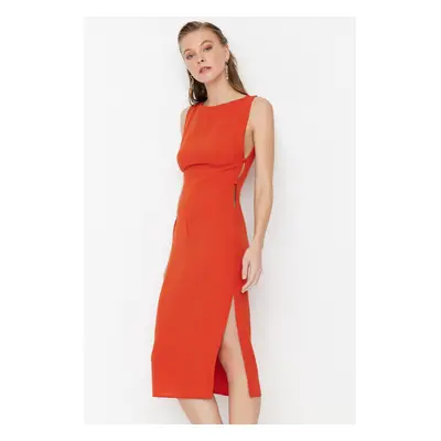 Trendyol Orange Fitted Window/Cut Woven Out Detailed Elegant Evening Dress