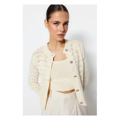 Trendyol Stone Button Detailed Openwork/Holehole Blouse-Cardigan Suit