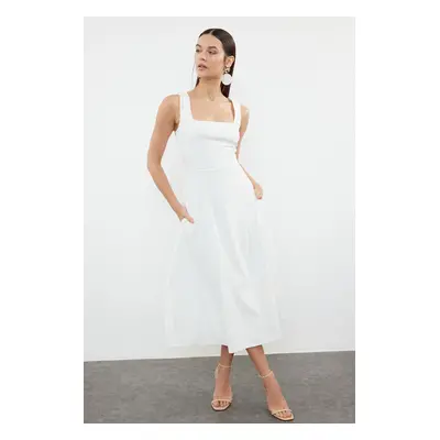 Trendyol Ecru Plain Midi Woven Dress