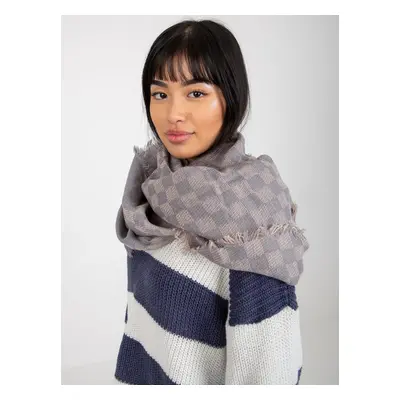 Grey and light pink lady's checkered winter scarf