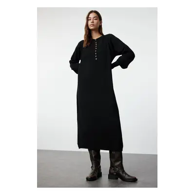 Trendyol Black Balloon Sleeve Soft Textured Knitwear Dress