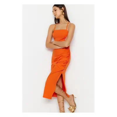 Trendyol Orange Drape részletes midi elegáns estélyi ruha