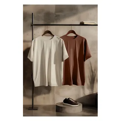 Trendyol Brown-Stone Oversize 2-Pack Basic 100% Cotton T-Shirt