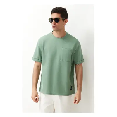 Trendyol Basic Mint Relaxed/Relaxed Cut Textured Waffle Pocket Labeled Short Sleeve T-Shirt