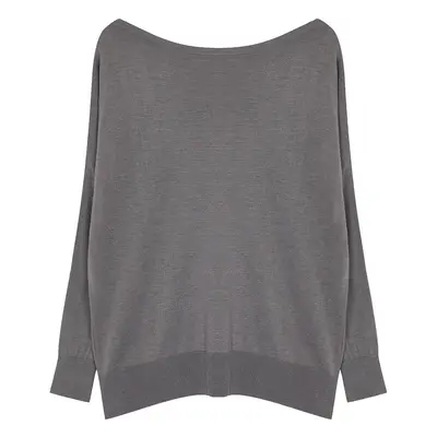 Trendyol Curve Gray Boat Neck Knit Sweater