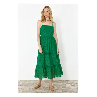 Trendyol Green Waist Maxi Embroidery Woven Dress