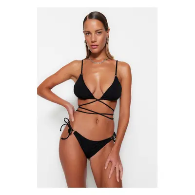 Trendyol Black háromszög nyakkendő normál szárú bikini szett