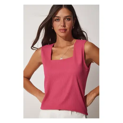 Happiness İstanbul Women's Pink Square Collar Knitted Blouse