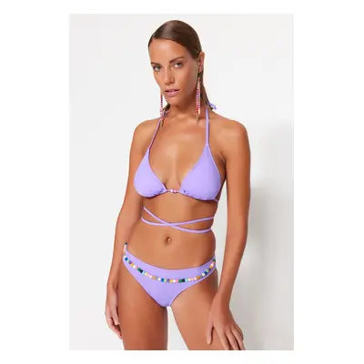 Trendyol Lilac Bikini Bottoms With Beads Accessory, Regular Leg