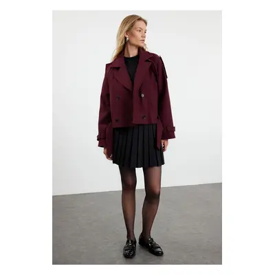 Trendyol Claret Red Soft Textured Seasonal Short Oversize Cashmere Coat