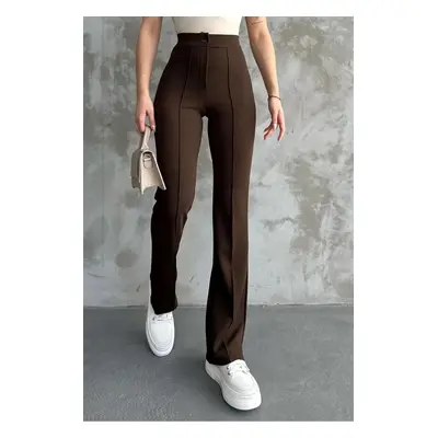 80272 Dewbery High Waist Slim Fit Wide Leg Pants-BROWN