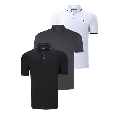 TRIPLE SET T8586 DEWBERRY MEN'S T-SHIRT-BLACK-WHITE-ANTHRACITE