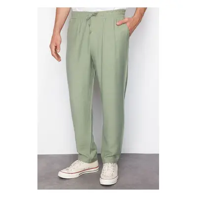 Trendyol Light Khaki Tapered Elastic Waist Linen Look Trousers