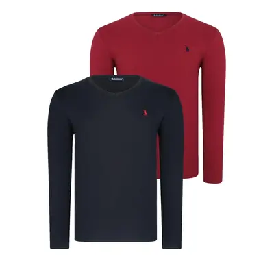 DOUBLE SET T8587 DEWBERRY V-NECK MEN'S SWEATSHIRT-BLACK-BURGUNDY