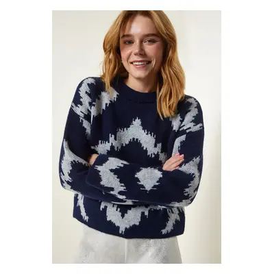 Happiness İstanbul Women's Navy Blue Patterned Knitwear Sweater