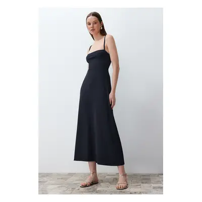 Trendyol Anthracite Strap Back Gipe Detail Ribbed Maxi Flexible Knitted Maxi Dress