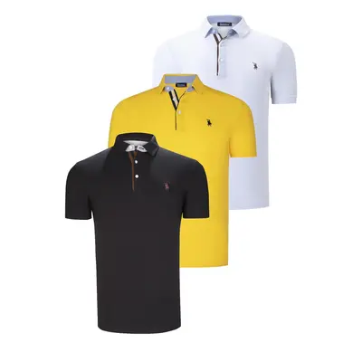 TRIPLE SET T8582 DEWBERRY MENS T-SHIRT-BLACK-WHITE-YELLOW