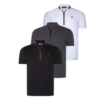 TRIPLE SET T8571 DEWBERRY ZIPPERED MEN'S T-SHIRT-ANTHRACITE-WHITE-BLACK