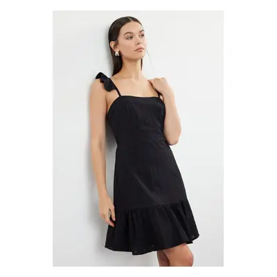 Trendyol Black Plain A-Line Mini Lined Embroidery Ruffle Detailed