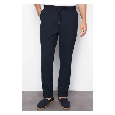 Trendyol Navy Blue Elastic Waist Slim Fit Double Leg Fabric Trousers