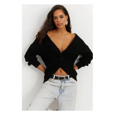 Cool & Sexy Women's Black Knotted Knitwear Blouse