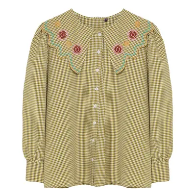 Trendyol Curve Green Floral Embroidery Detailed Wafer Woven Long Sleeve Shirt