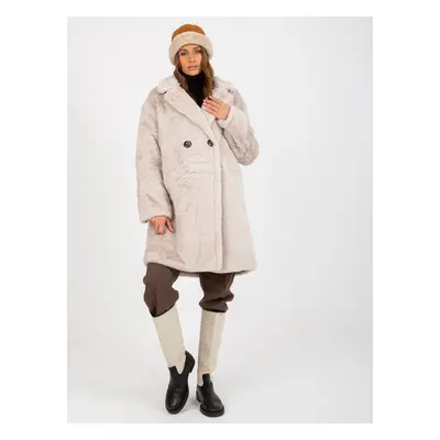 Oversized light beige women's fur coat OCH BELLA