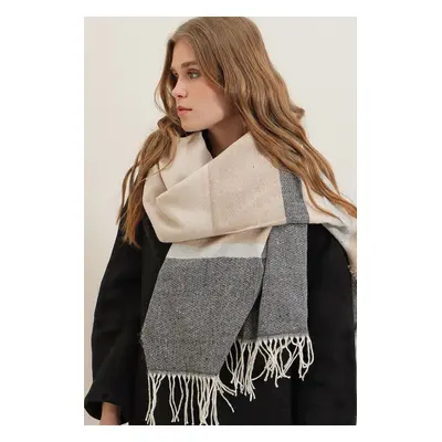 Trend Alaçatı Stili Women's Beige Soft Textured Mixed Striped Shawl