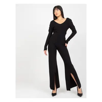 Black knitted trousers with high waist