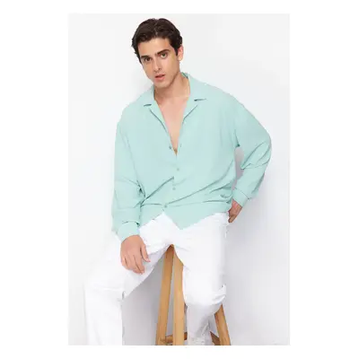 Trendyol Mint Oversize Fit Open Collar Summer Linen Look Shirt