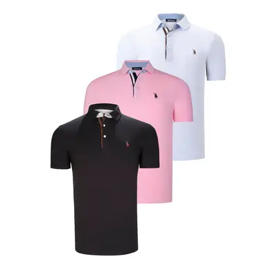 TRIPLE SET T8582 DEWBERRY MENS T-SHIRT-BLACK-WHITE-PINK