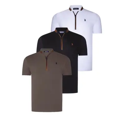 TRIPLE SET T8571 DEWBERRY ZIPPER MEN'S T-SHIRT-BLACK-WHITE-KHAKI